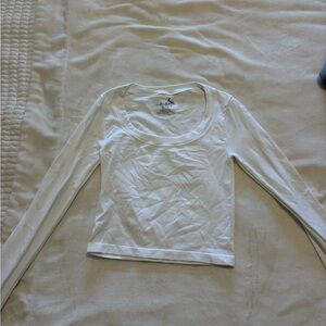 Free People White Long Sleeve Scoop Neck Top